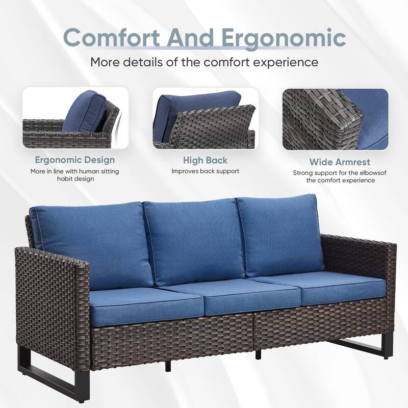 Outdoor Sofa Chairs Ottomans and Fire Table Brown-Blue - Brown