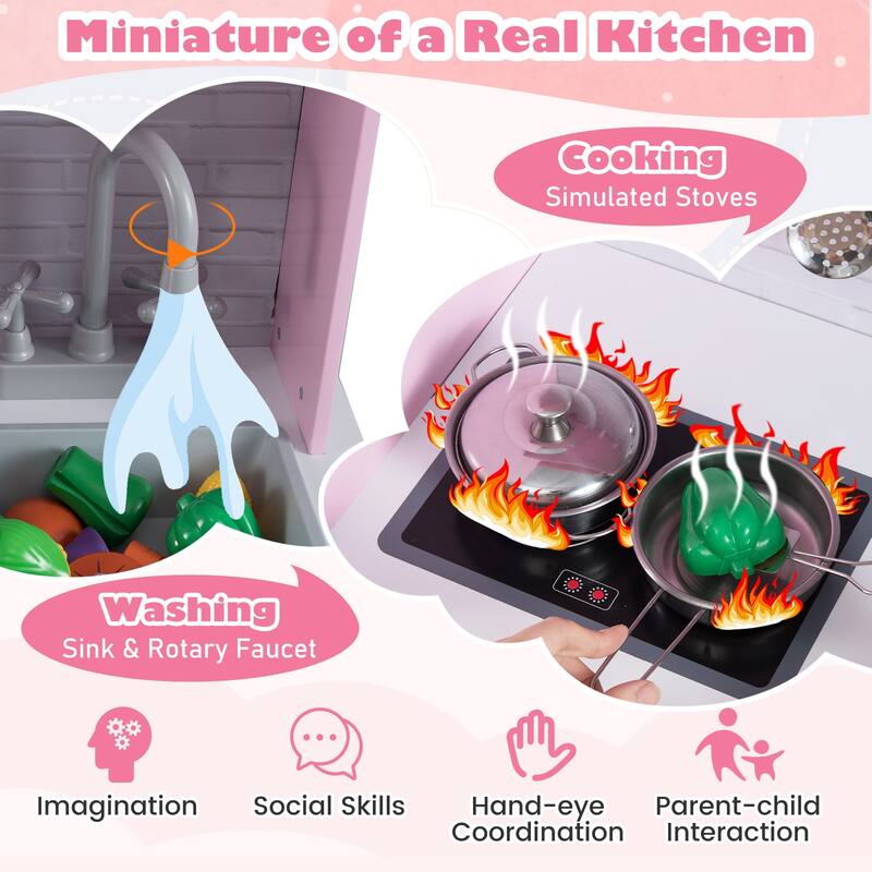 Gymax Kids Play Kitchen Toy Set w/ Water Dispenser Sink Faucet