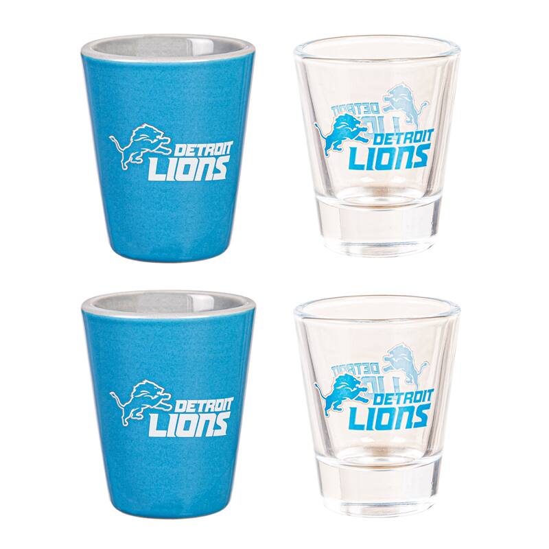 4-Piece Ceramic and Glass 2 oz. Shot Glass Set, Detroit Lions