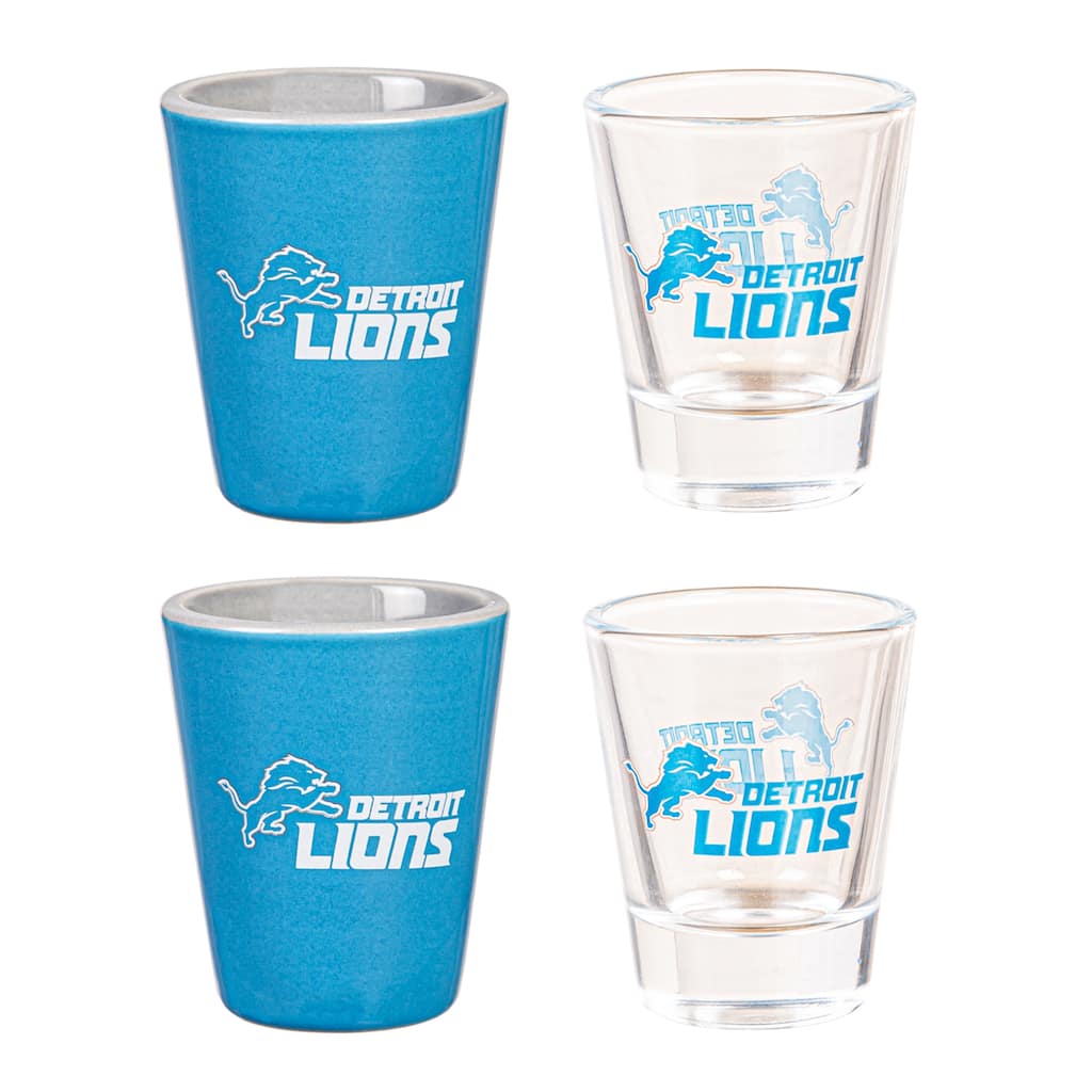 4-Piece Ceramic and Glass 2 oz. Shot Glass Set, Detroit Lions