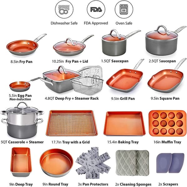 Home Hero 8-Inch Nonstick Ceramic Copper Frying Pan & Lid