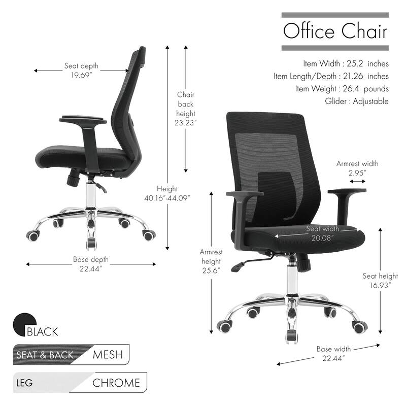 Porthos Home Gage Office Chair, Mesh Back, Roller Caster Wheels