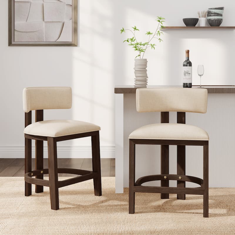 Christopher Knight Home - Dovey Contemporary Upholstered 26-Inch Counter Stool Set of 2 with Rubberwood Frame - Beige+Walnut - Counter Height