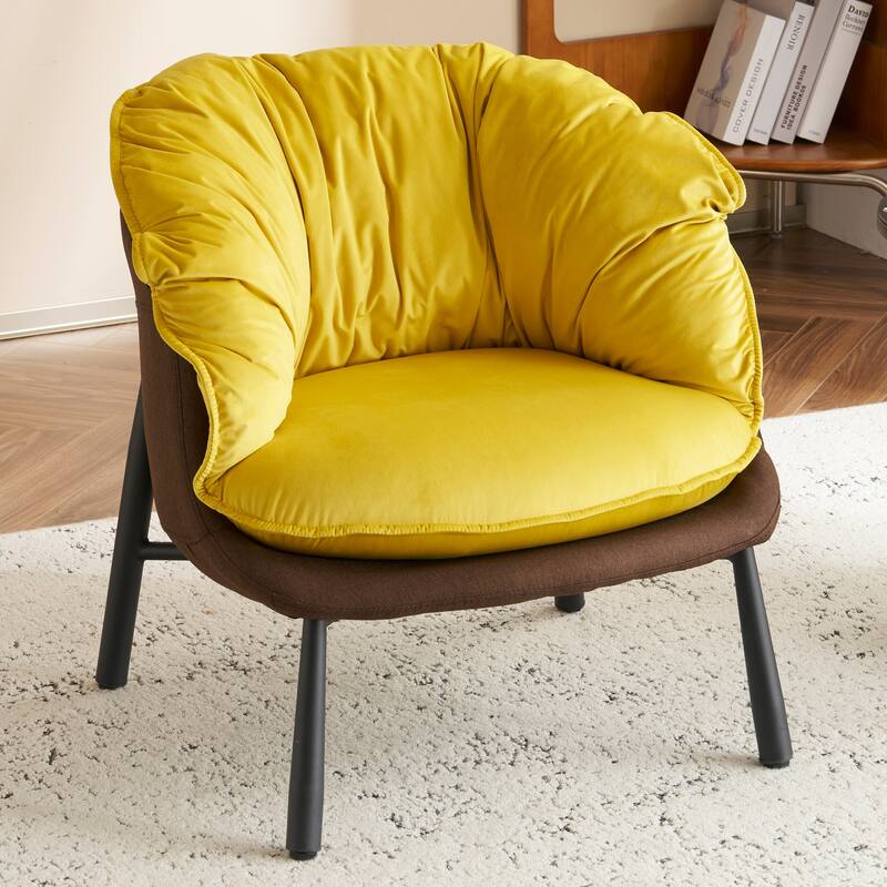 Modern Velvet Accent Chair with Wooden Frame and Black Metal Legs for Living Room or Lounge Seating - 27.4"L x 27"W x 29.1"H