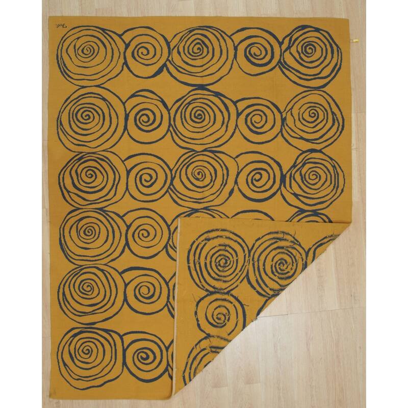 Yellow Handwoven Wool Contemporary Flat Weave Rug 8' x 10' - Modern Plaid Pattern Surged Edge Subtle Hues - N/A