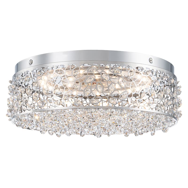 LED Flush Mount Ceiling Light with Stainless Steel Shade and Crystal - Dia.14.17-in