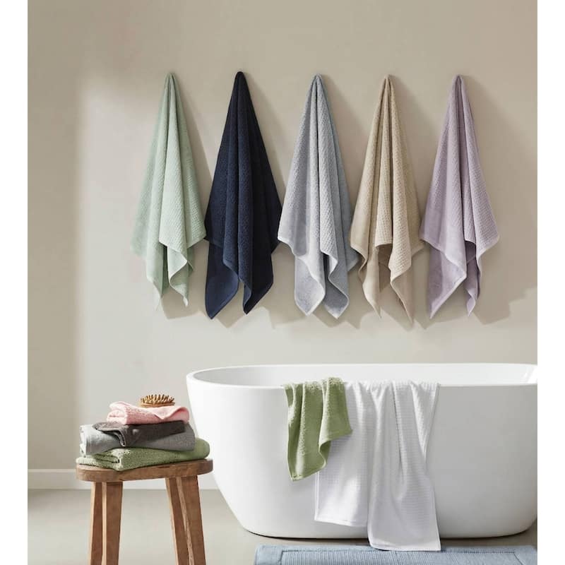 Madison Park Spa Waffle Cotton Waffle Jacquard Antimicrobial Bath Towel 6 Piece Set