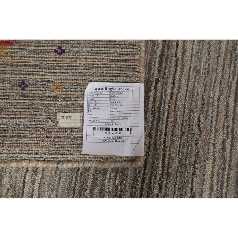 Striped Gabbeh Indian Area Rug Hand-Knotted Wool Carpet - 4'11"x 8'0"