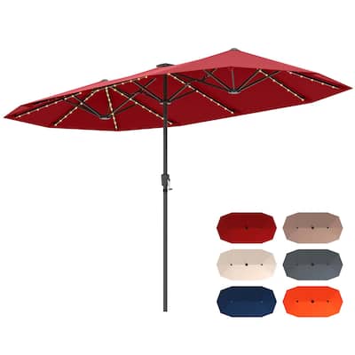 13 FT Double-sided Patio Umbrella Twin Size Umbrella w/ Solar Lights