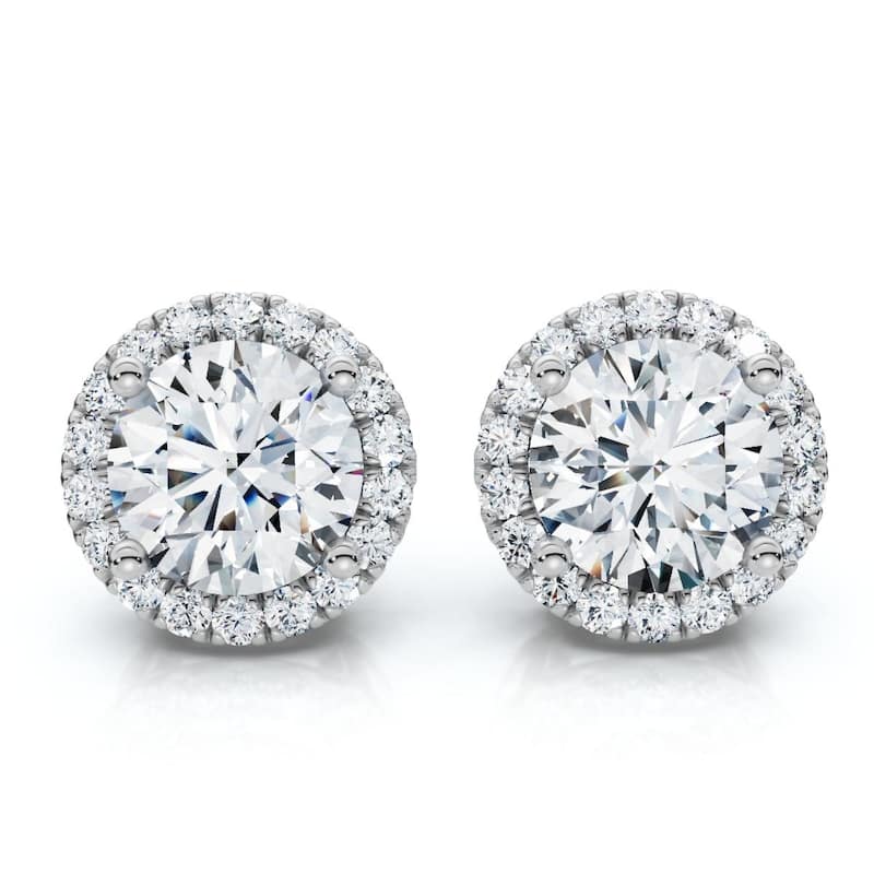 2.25Ct Halo Round Diamond Studs Gold Lab Grown Women's Earrings