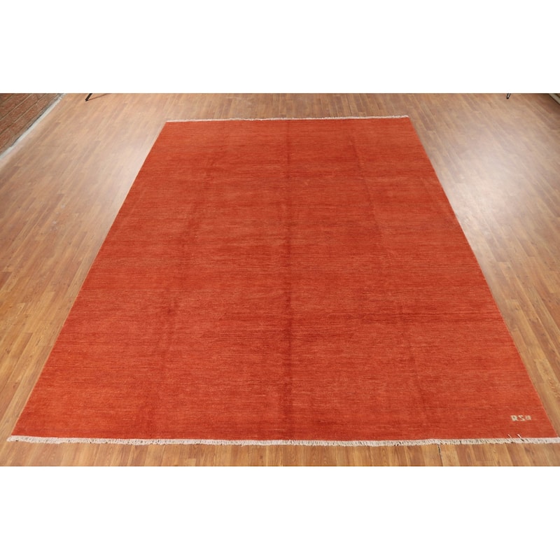 Orange Gabbeh Modern Area Rug Hand-Knotted Wool Carpet - 9'0"x 11'7"
