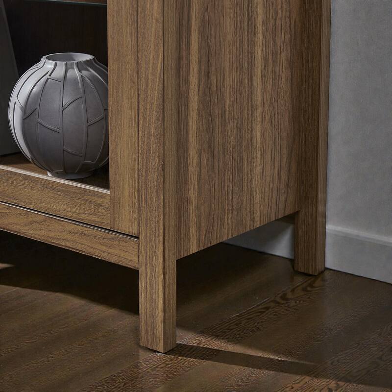 High Arched Wooden Storage Cabinet with LED Light, Adjustable Glass Shelves, Modern Retro Multi-Functional Display Locker