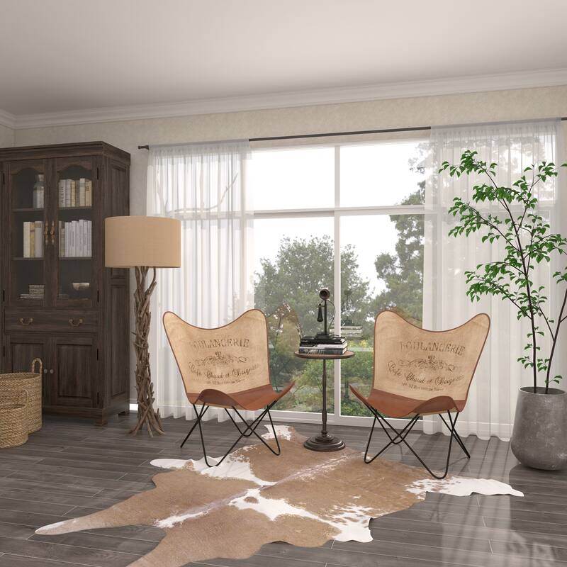 White, Gray, Brown, Light Brown or Brown Beige Leather Handmade Butterfly Chair with Black Stand