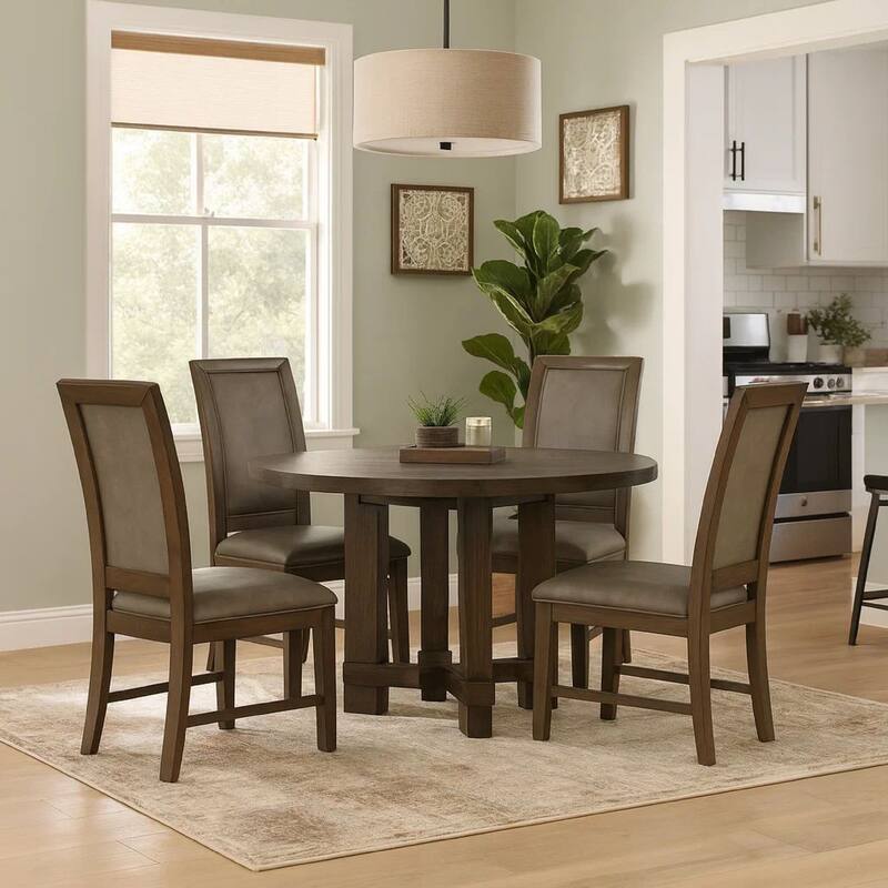 Cora 48 Inch Dining Table, Round Rubberwood Frame, Brown Ash Veneer