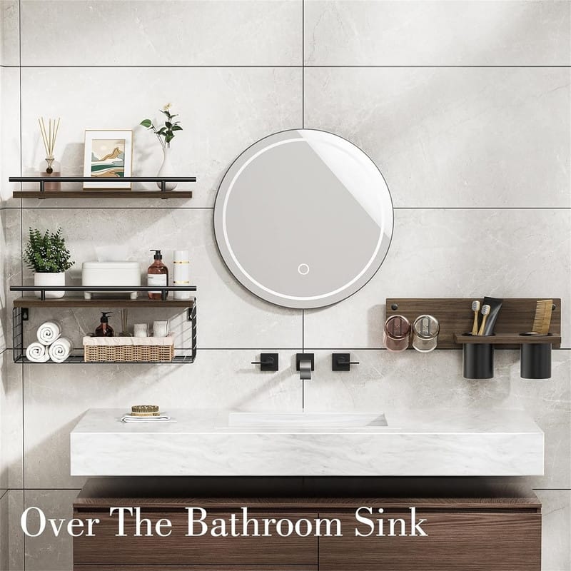 Floating Shelves with Hair Dryer Holder - 5.9"D x 15.7"W x 0.6"H