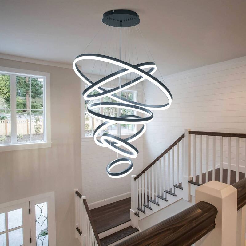3-Rings Chandelier Modern LED Chandelier Black,Tiered 6 Ring LED Light