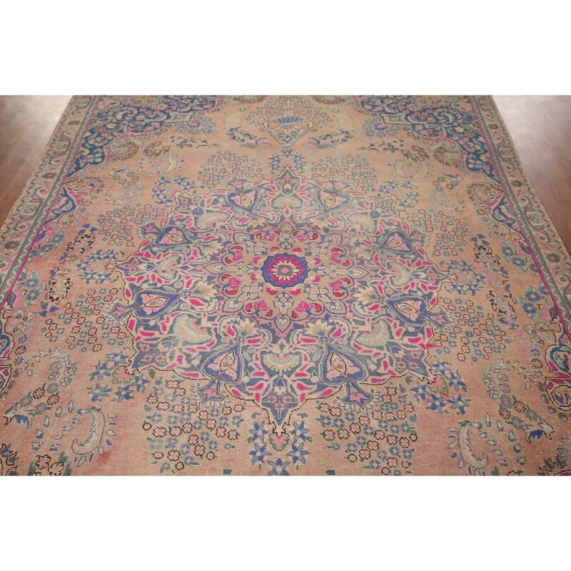 Mashad Persian Vintage Area Rug Handmade Wool Carpet - 6'7"x 9'11"