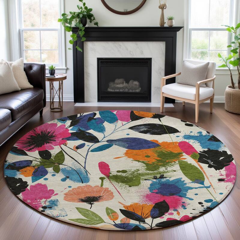 Premium Washable Super Soft Floral Mayfield Rug - Ivory - 8' x 8'