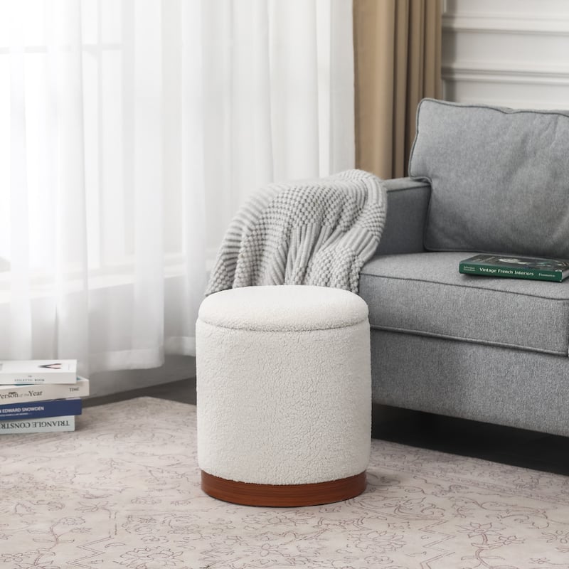Adeco Velvet Round Storage Stool Gold Plating Base Storage Ottoman