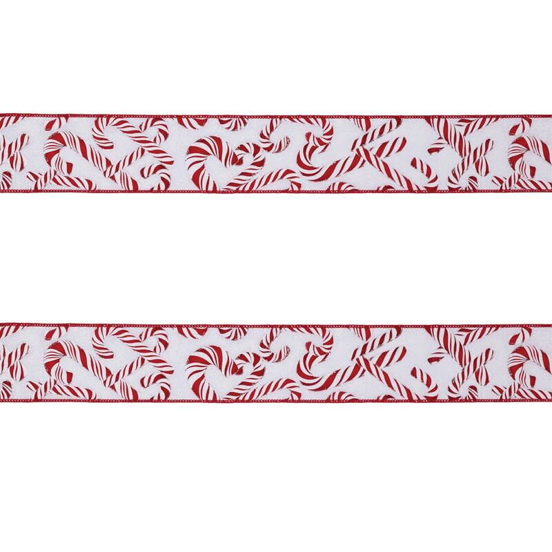 Candy Cane Print Wired Ribbon (Set of 2)