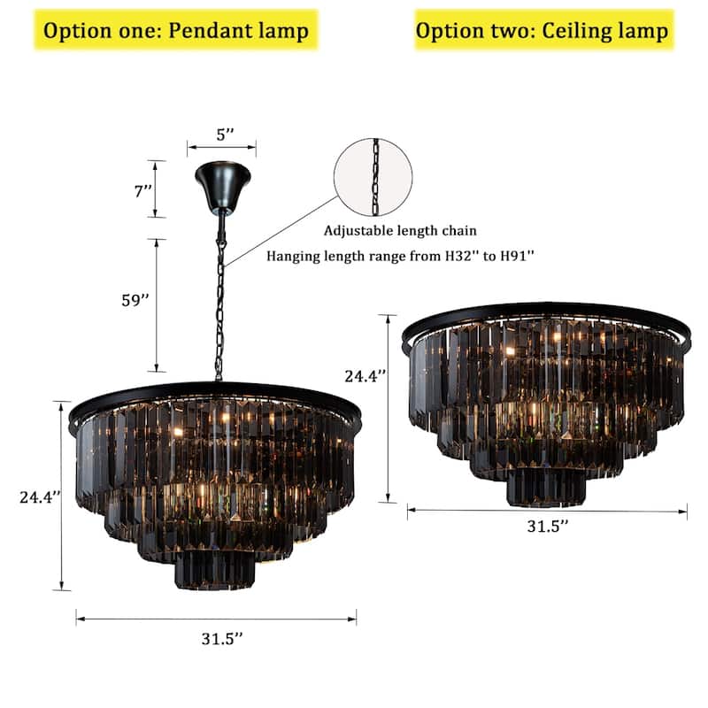 8-Lights Mid-Century Modern 4-Tier Round Fringe Crystal Chandelier - W31.5"