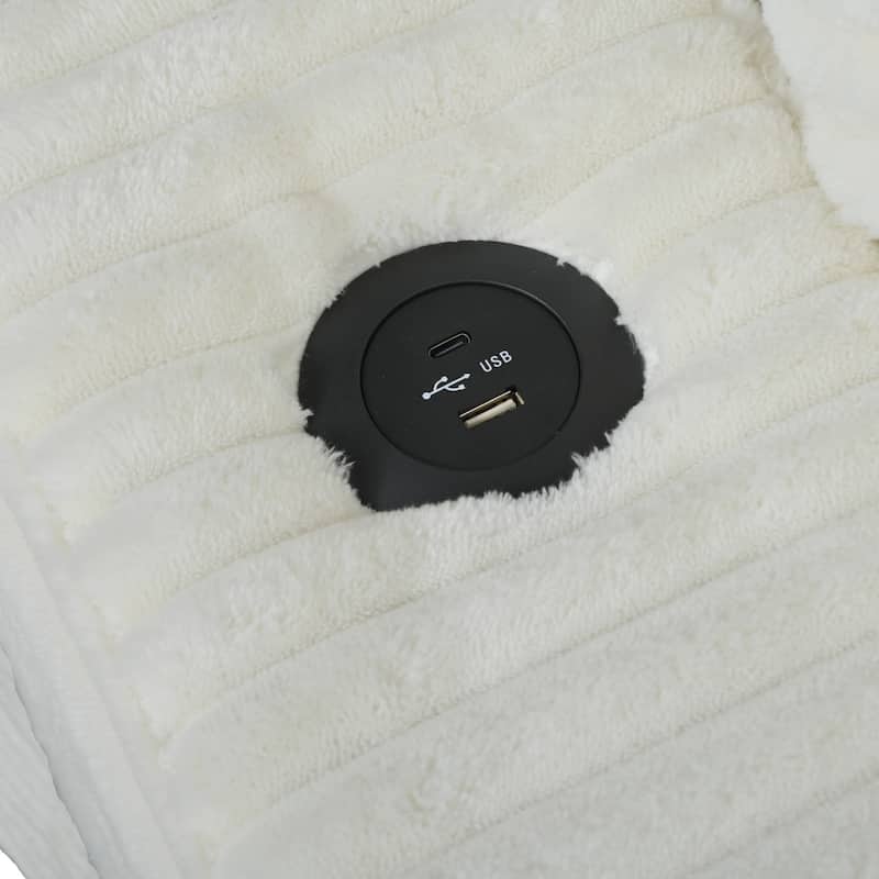 86.5" Corduroy Chaise Lounge Sofa Bed with USB Ports, Cup Holders and 8" Thick Cushions