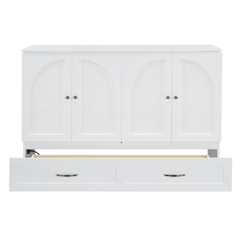 Queen Size Foldable Murphy Bed with Storage Drawers & USB Charging,Space Saving Wall Bed