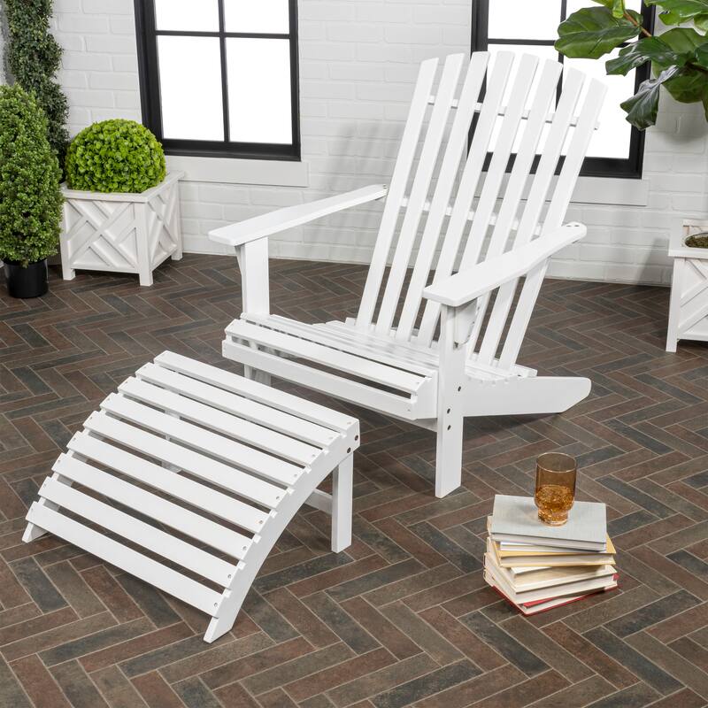 Shoreham 2-Piece Traditional Rustic Acacia Wood Adirondack Chair with Detachable Ottoman, by JONATHAN Y