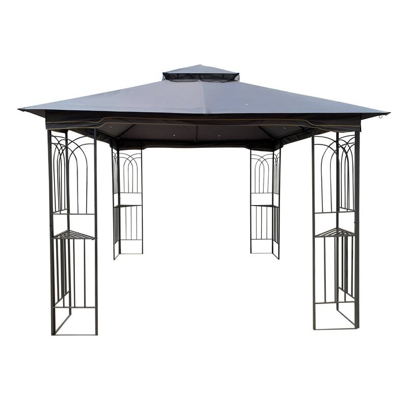 10' X 10' Steel Polyester Soft-Top Double Roof Outdoor Canopy Gazebo