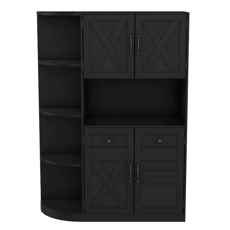 Multifunctional Left-Right Combination Hall Cabinet With Storage And 4 Hooks, Storage Cabinet/ Hall Tree 2 In 1