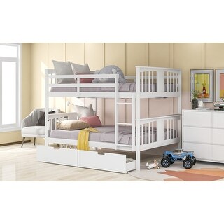 Full Bunk Bed with Drawers & Ladder - Solid Pine Wood Construction