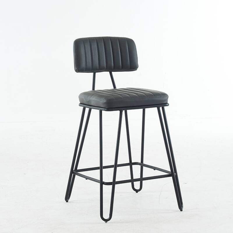 Industrial Bar Stools Set Of 2,Chairs With Pu Leather Upholstery Metal Frame, Vintage Bar Chairs With Backrest Footrest