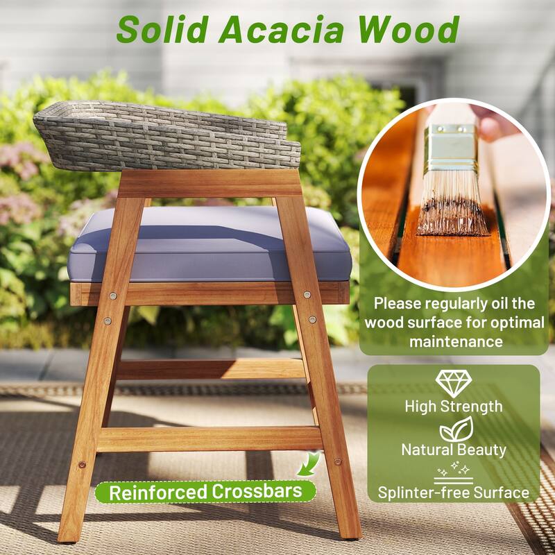 Outdoor Acacia Wood Patio Wicker Dining Chairs Set of 4 with Seat Cushion-Gray - Multi