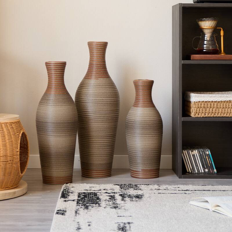 Desktop Vase, Brown Decorative Floor Vase, High Independent Flower Stand, Artificial Vine Vase, PVC Floor Vase, Set of 3