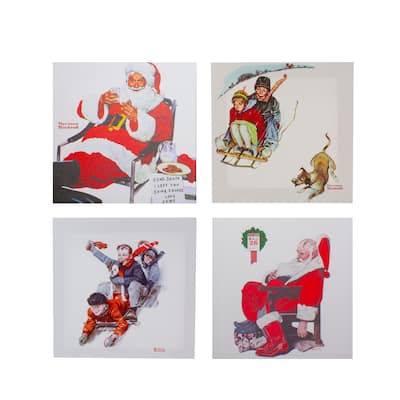 Set of 4 Norman Rockwell Classic Christmas Scene Canvas Prints - 8"