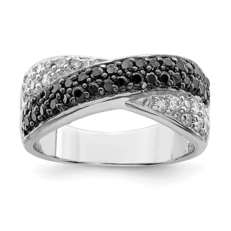 Curata 925 Sterling Silver Polished Open back Rhodium Black and White CZ Cubic Zirconia Simulated Diamond Religious Faith