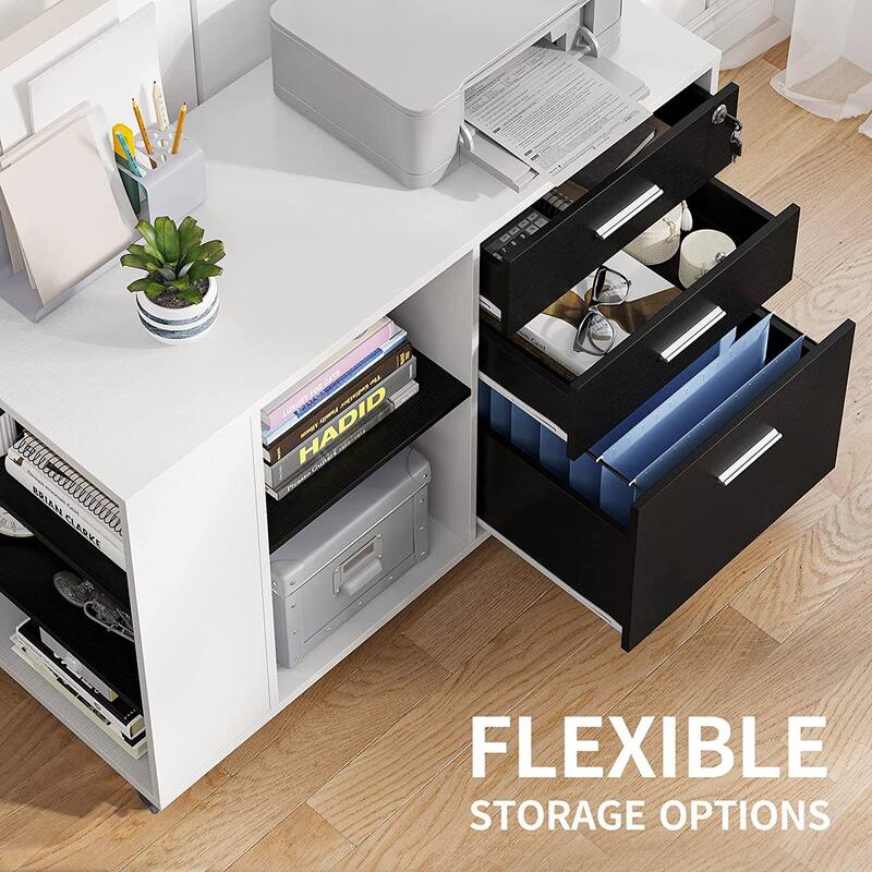 Morin Wood Mobile 3 Drawers File Cabinet with Lock and Drawer Black White