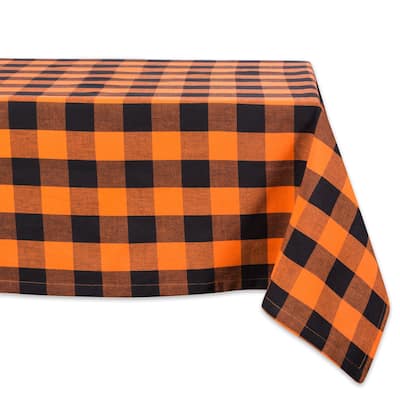 Buffalo Check Halloween Cotton Tablecloth - 84" - Orange and Black