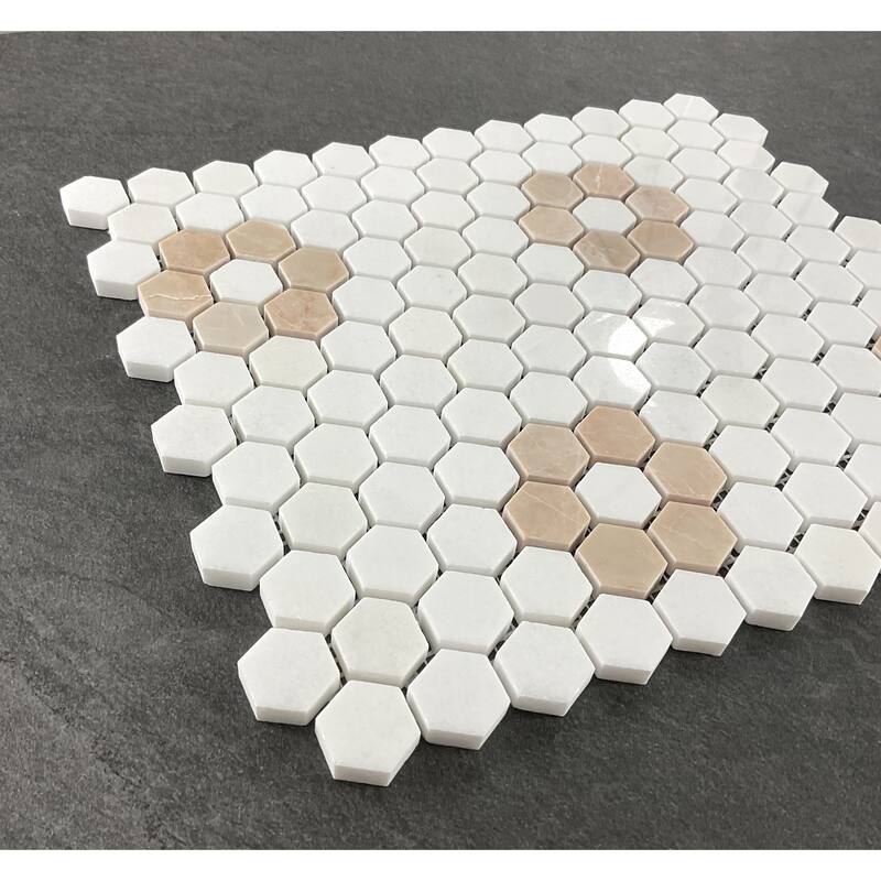 1" X 1" Thassos White and Pink Marble Mosaic Wall & Floor Tile - 1 Case (10 Sheets)