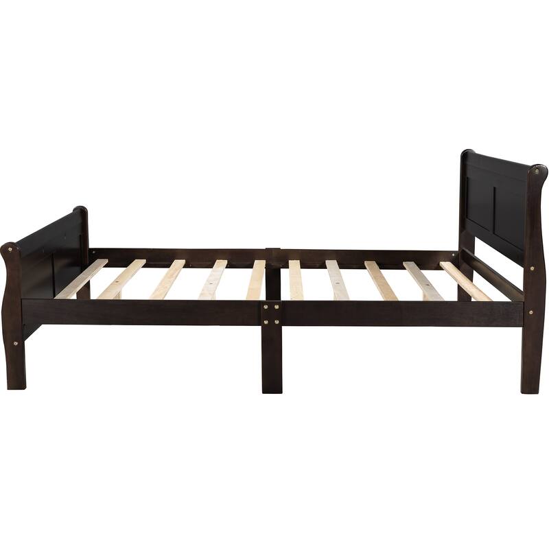 Wood Platform Bed with Headboard and Wooden Slat Support