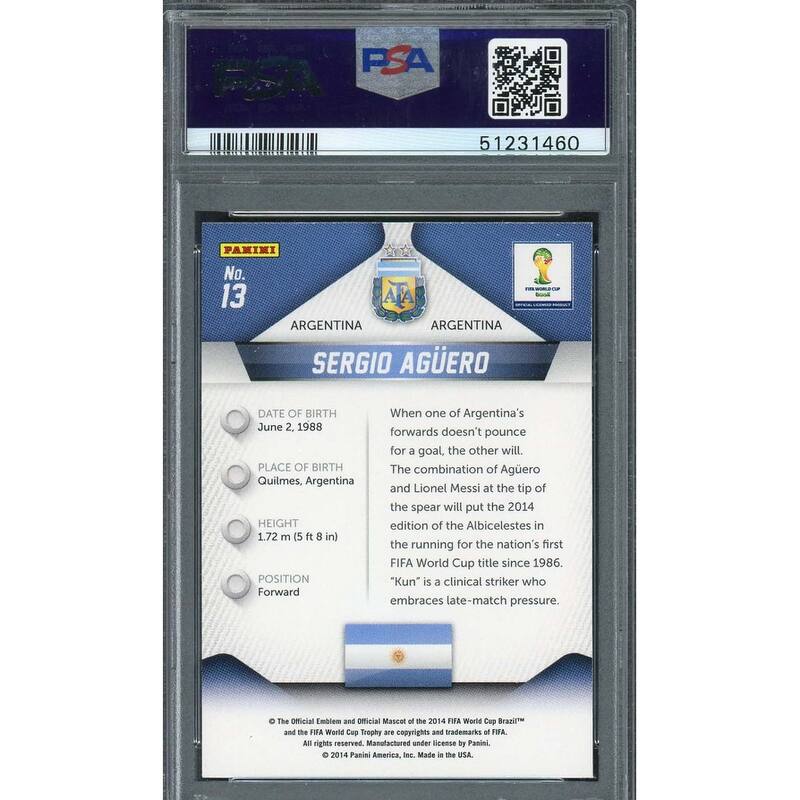 Sergio Aguero 2014 Panini Prizm World Cup Card #13 PSA 9 - 8'6" x 11'6"