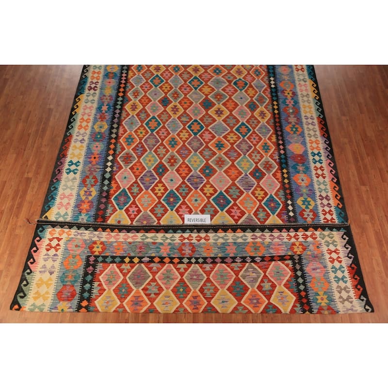 Palace Size Trellis Kilim Oriental Rug Flatweave Wool Carpet - 10'0"x 15'7"