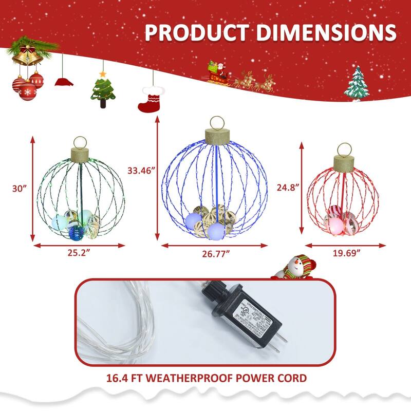 VEIKOUS Set of 3 Lighted Christmas Ornaments, 570 LED Outdoor/Indoor Holiday Decor with Multi-Color Lights