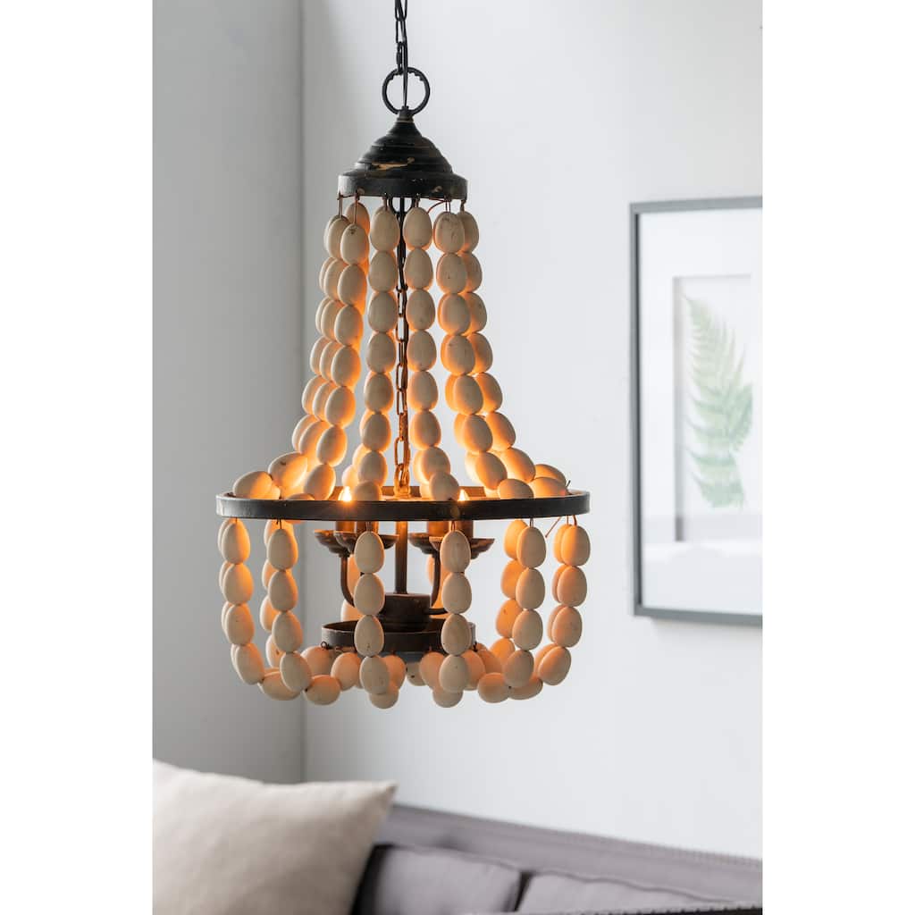 D18.9x33.1" Large Beaded 4-Light Chandelier, Vintage Style Hanging Light Fixture, Bulb Not Included
