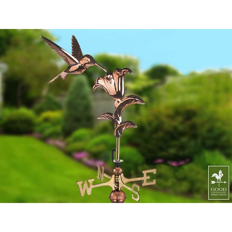 Hummingbird Pure Copper Garden Weathervane with Garden Pole by Good Directions