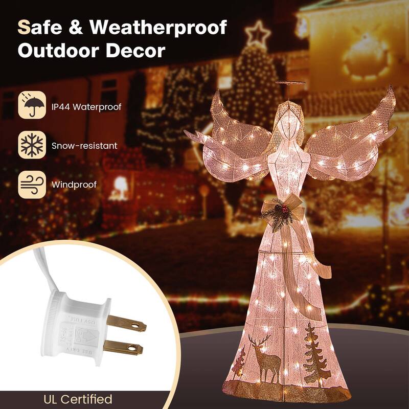 Costway 5 FT Pre-Lit Christmas Angel 3D Glittered Decoration with Halo - See Details