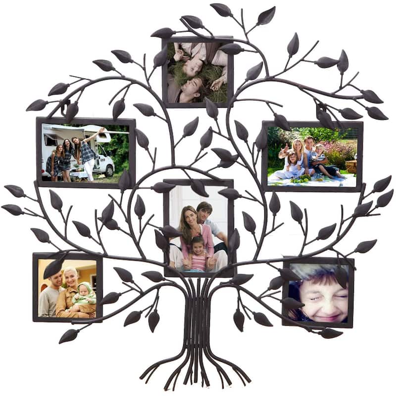 ADECO Metal Tree Wall Hanging Collage Picture Photo Frame 6 Openings