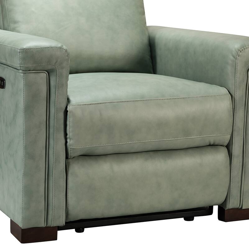 Alicia 34.65" Wide Contemporary Classic Genuine Leather Power Recliner With USB Port, Set of 2