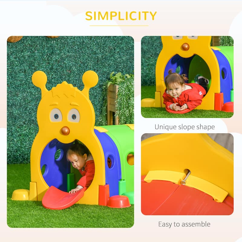 Kids Caterpillar Play Tunnel Multicolor Configurable Indoor Outdoor Fun for Age 3 to 6 - Multi - 72.75" L x 39.25" W x 41.25" H