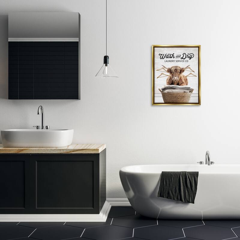Stupell Wash & Dry Classic Cattle Framed Floater Canvas Wall Art Design By Lettered and Lined